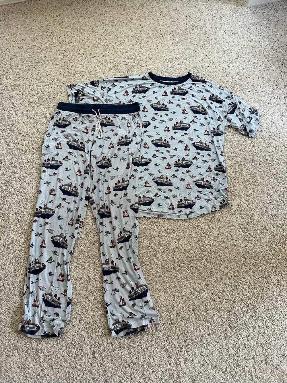 Adult Disney cruise Light Blue Boat-Print Pajama Set